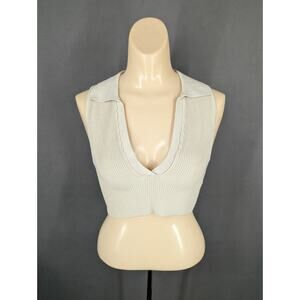 Aritzia Babaton Small Beige Sculpt Knit Polo Top Sleeveless